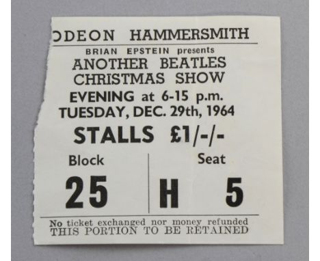 The Beatles, Another Beatles Christmas Show Ticket from Tuesday Dec. 29th 1964, stalls6 x 6.5cm