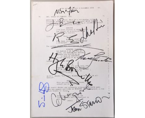 The Gathering Storm (2002) Script page signed by 8 of the cast including Albert Finney, High Bonneville, Tom Wilkinson, Jim B