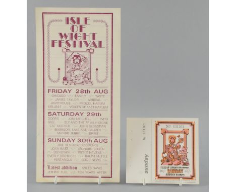 Isle of Wight Festival 1970, rare double-sided flyer for the complete festival in August 1970 starring Jimi Hendrix, Who, Ric