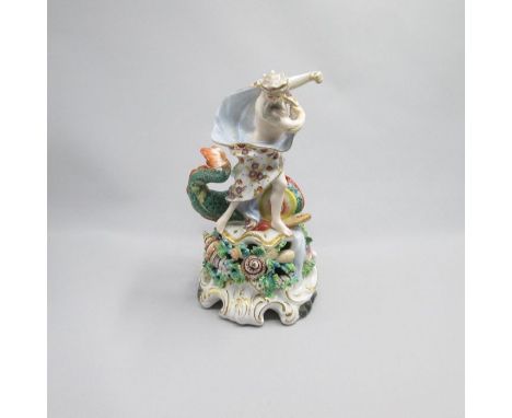 A Derby Figure of NeptuneDate: Circa 1770    Size: 20cm high Condition: Old repairs to dolphins tail, left arm, right arm elb