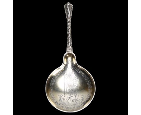 K CHRISTENSEN - a late 19th century silver replica Royal Coronation spoon, after the 16th century example, 16.5cm, 2.2oz No d