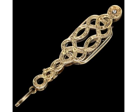 A pair of 19th century French silver-gilt lorgnettes, engraved openwork lattice decoration, case length 8cm No spring action 