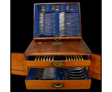 A Victorian walnut-cased silver canteen of cutlery, by Josiah Williams & Co, London 1896, comprising 18 x table forks, 16 x d