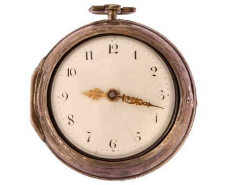 An early 19th century silver pair-cased open-face key-wind Verge pocket watch, Thomas Crook of London, white enamel dial with