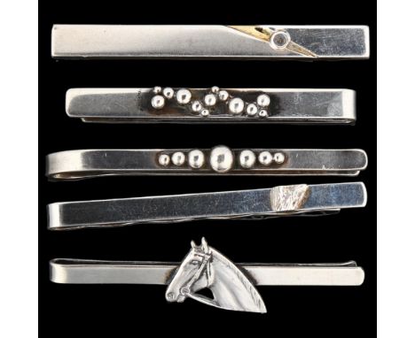5 Danish silver tie clips, makers include Hermann Siersbol and John Lauridsen, largest 67mm, 46.1g total (5)No damage or repa