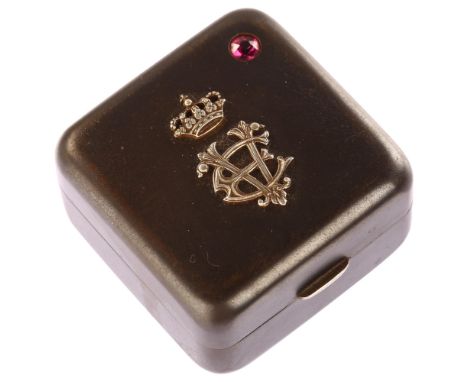 ROYAL INTEREST - an early 20th century gun-metal silver and pink tourmaline square pillbox, by Ugo Frilli of Firenze and Pari