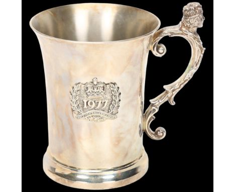 An Elizabeth II silver 1977 The Queen's Silver Jubilee half pint mug, Birmingham Mint, Sheffield 1977, cylindrical form with 