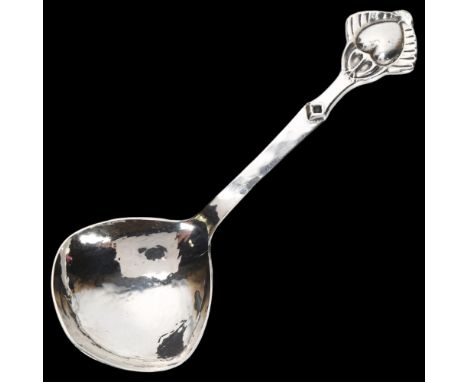 ERLANDSSON SK - a large Art Nouveau Swedish silver serving spoon, 1919, with heart terminal, 19cm, 2ozNo damage or repairs, o
