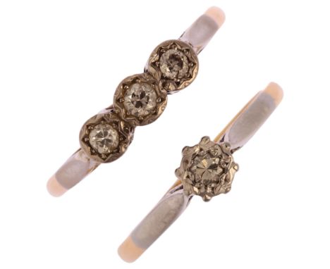 2 x 18ct gold diamond rings, sizes K and O, 3.9g total (2)No damage or repair, all stones present 