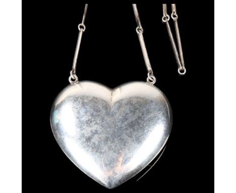 HERMANN SIERSBOL - a large Danish sterling silver heart pendant necklace, pendant height 63.6mm, necklace length 70cm, 72.9gN