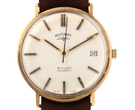 ROTARY - a 9ct gold Incabloc mechanical wristwatch, circa 1970s, silvered dial with applied gilt baton hour markers, sweep ce