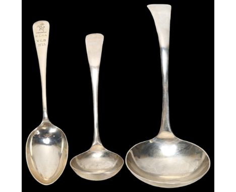 3 pieces of silver flatware, including sauce ladle, 3.7oz totalNo damage or repair, teaspoon has engraved handle 