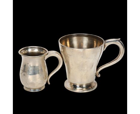 2 silver mugs, including tapered half pint example, 9cm, 6.4oz total (2)Both have several light dents to bodies, smaller exam