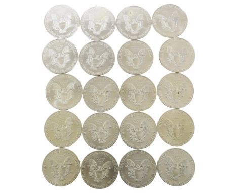 20 x United States Of America 1oz fine silver Liberty one dollar coins, comprising 12 x 2015, and 8 x 2018, 626.4g totalNo da