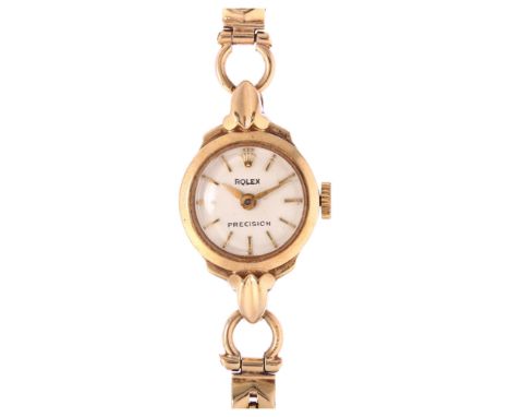 ROLEX - a mid-20th century lady's 9ct gold Precision mechanical bracelet watch, ref. 9181 silvered dial with applied gilt bat