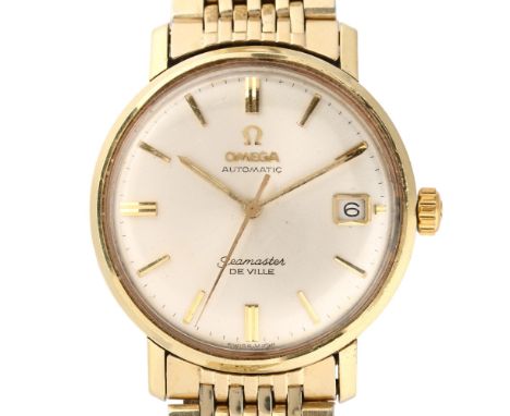 OMEGA - a gold plated stainless steel Seamaster De Ville automatic bracelet watch, silvered dial with gilt baton hour markers