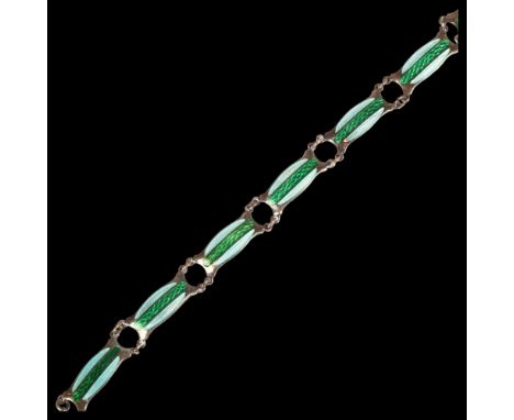 An Art Deco sterling silver and enamel panel bracelet, no maker, 18cm, 8.3gA few small hairline cracks to front of enamel pan
