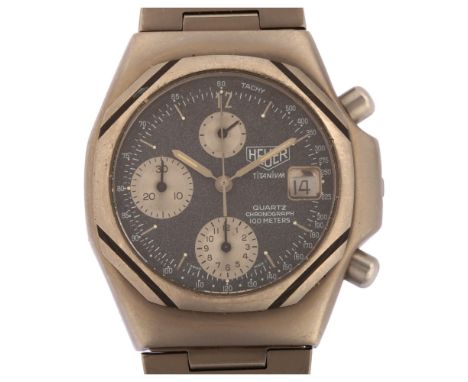 HEUER - a Vintage titanium quartz chronograph bracelet watch, ref. 223.206, circa 1980s, space grey dial with baton hour mark