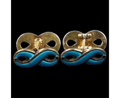 EINA MODAHL - a pair of Norwegian vermeil sterling silver and blue enamel infinity cufflinks, 21.1mm, 10.8gNo damage or repai