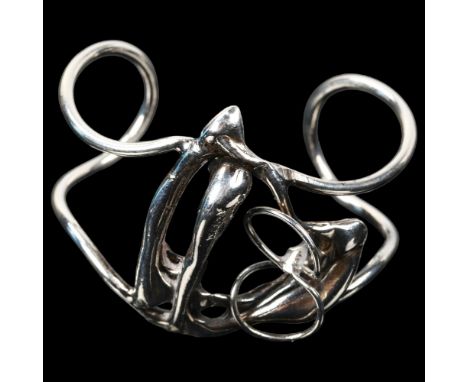 A Danish white metal brutalist abstract cuff bangle, in the manner of Jacob Hull, setting height 47.9mm, internal circumferen
