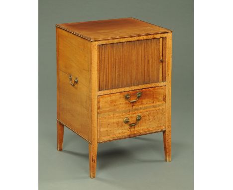 A George III mahogany tambour commode, converted, with carrying handle to either side.  Width 51 cm. 