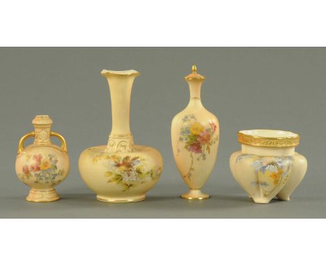 Three Royal Worcester blush ground vases, circa 1900/10 and a Grainger and Co Worcester vase, three with floral spray decorat