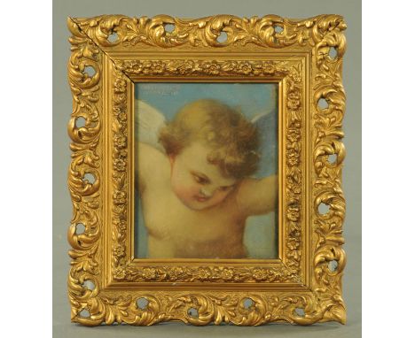 Charles Courtney Curran (American 1861-1942), after Cabanel, portrait of a Cupid, inscribed top left, oil on panel.  15 cm x 