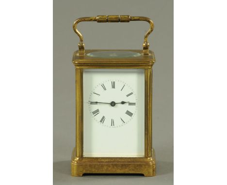 A large French brass carriage clock, timepiece only.  Height 13.5 cm. 