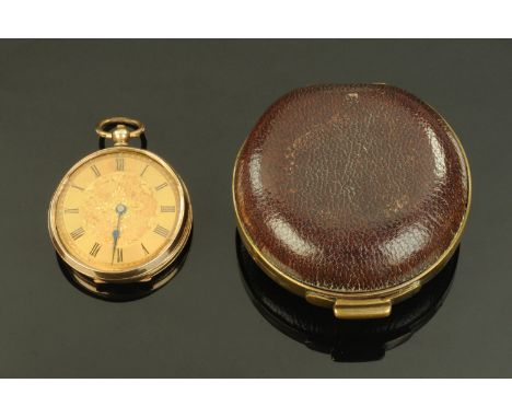 A Continental foliate engraved fob watch, the outer case stamped "9 k".  Diameter 35 mm, in Nichols &amp; Plincke. St. Peters