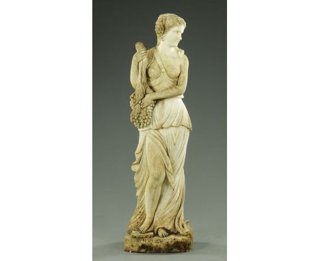 A life size marble statue, female figure holding fruiting vine with long flowing dress.  Height 117 cm (see illustration).  C