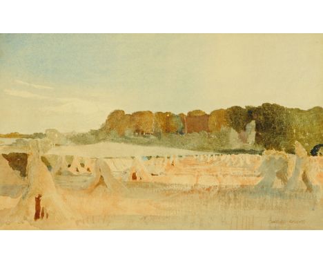 Charles Knight (1901-1990), watercolour, "The Harvest".  23 cm x 38 cm, framed, signed, label verso "The Fine Art Society Lim