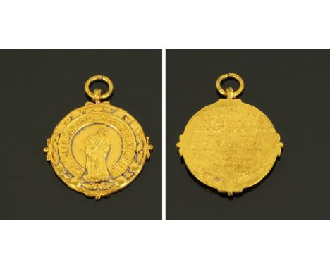 The W.A. Pullam World Champ weight lifter silver gilt medal, with inscription verso "presented by instructor W.A. Pullam to J