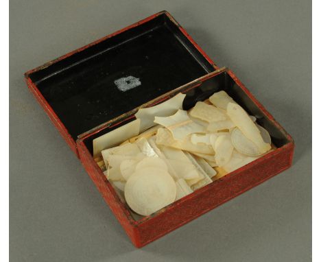 A quantity of Chinese mother of pearl gaming counters, 19th century, approximately 58 in a variety of shapes to include recta