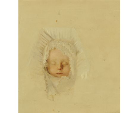 Portrait study of a deceased infant, 19th century, oil on canvas, with ink inscription verso "done by a first rate painter, d