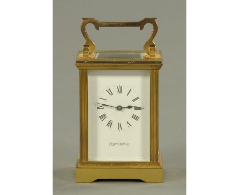 A Mappin &amp; Webb brass cased carriage clock, timepiece only.  Height excluding handle 11.5 cm. 