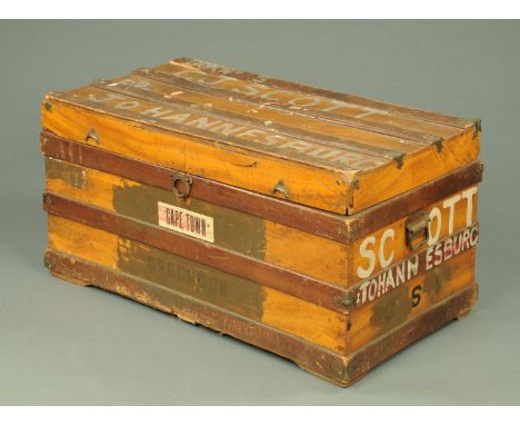 A wooden cabin trunk, circa 1900.  Width 98 cm.