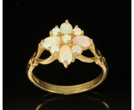 A 9 ct gold opal cluster ring, size O.