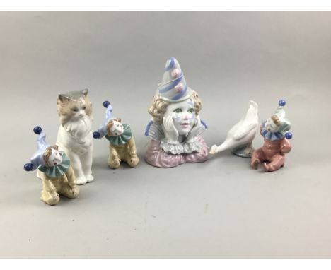 NAO FIGURE OF A CAT, along with a Nao goose, three Nao clown figures and Leonardo collection clown figure (6)