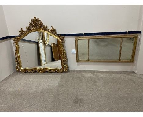 GILT FRAMED OVER MANTLE MIRROR, with foliate cresting, along with another mirror (2)