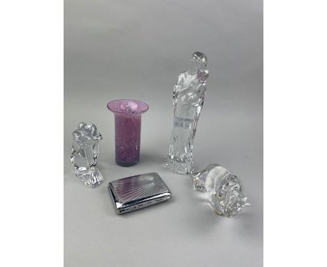 BACCARAT GLASS MODEL OF A MOTHER AND CHILD, 24cm high, along with two other Baccarat glass models, decorative onyx items and 