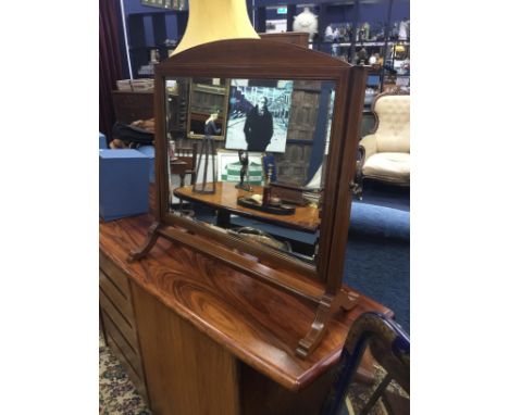 MAHOGANY INLAID DRESSING MIRROR, 70cm x 72cm overall, along with a mahogany nest of three tables (2)