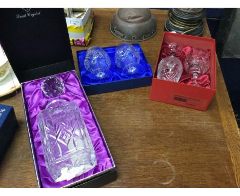 COLLECTION OF BOXED EDINBURGH CRYSTAL, including brandy glasses, a decanter, also other examples