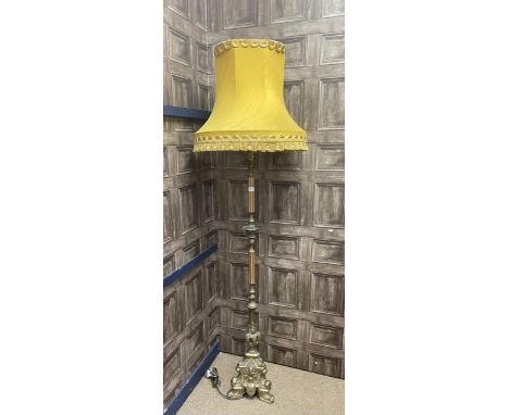 GILT METAL STANDARD LAMP, with shade