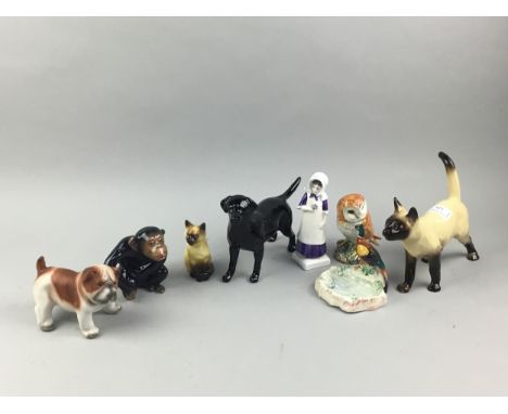 BESWICK FIGURE OF AN OWL, along with Beswick pheasant pindish, and other ceramic animals (8)