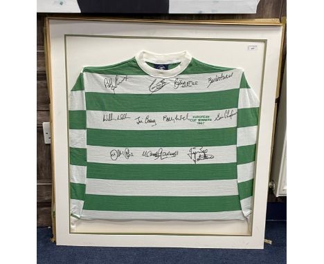 CELTIC EUROPEAN CUP WINNERS 1967 LISBON LIONS COMMEMORATIVE JERSEY, bears signatures, framed, 87cm x 82cm overall