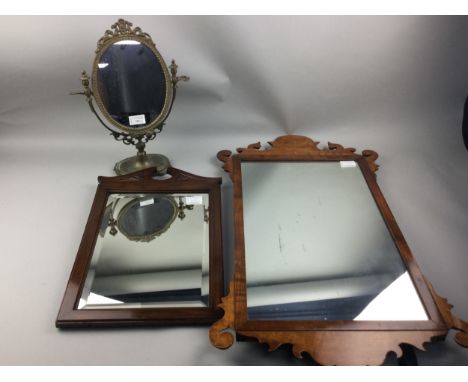 BRASS DRESSING MIRROR, 40cm high, along with two other wall mirrors (3)