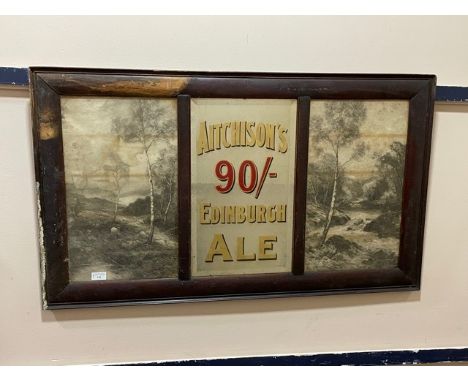 19TH CENTURY AITCHINSONS 90 EDINBURGH ALE MIRROR/TRIPTYCH, framed, 64cm x 110cm