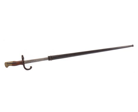 FRENCH 1878 PATTERN GRAS BAYONET, the triangular blade inscribed '...St. Etienne...', with hardwood grip, the crossguard and 
