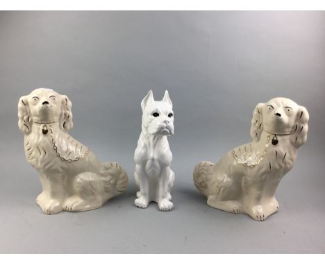 PAIR OF WALLY DOGS, 30cm high, along with a ceramic pitbull (3)