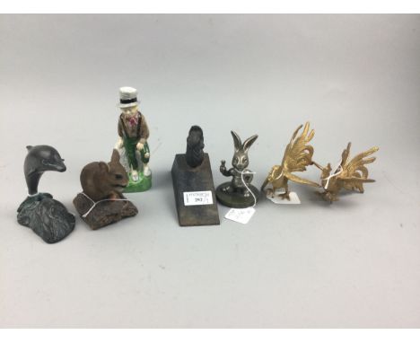 LOT OF METAL AND OTHER ANIMAL FIGURES, and a ceramic David Copperfield jug (7)